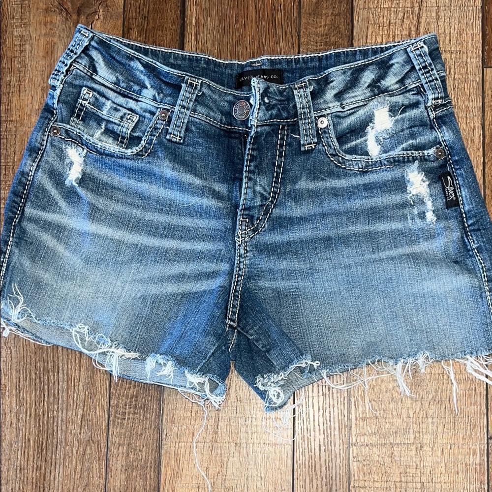 Silver Jeans Blue Distressed Jean Shorts